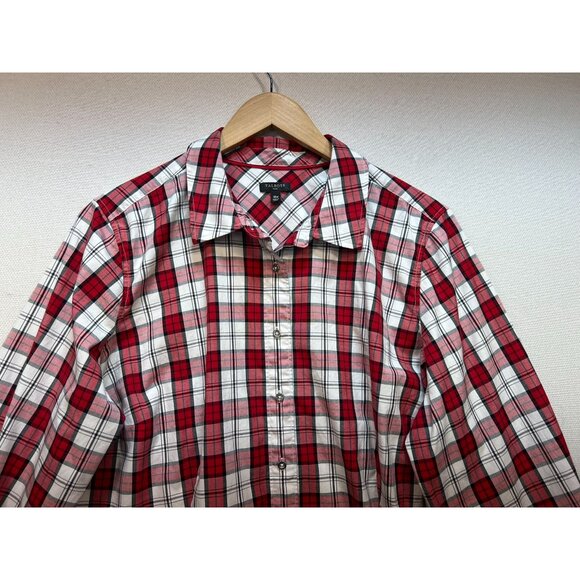 Talbots Plus Women's Cotton Button Up Blouse Long Sleeve Size 18W Red White Plai - Picture 5 of 12